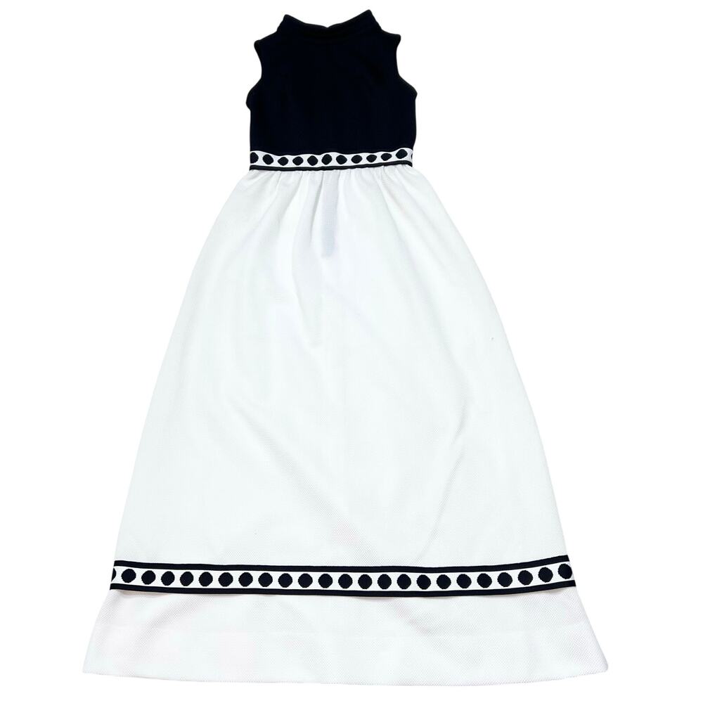 Vintage I. Magnin White Black Size 0 Knit Polyester Long Sleeveless Maxi Dress